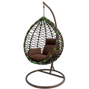 Rijoka Hangstoel Eggy Waves Schommelstoel - Bruin/Groen Rattan