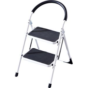 Rijoka Keukentrap Inklapbaar - Huishoudtrap 2 Treden - 150kg Draagkracht - Anti-Slip Treden - Sponge Handgrepen
