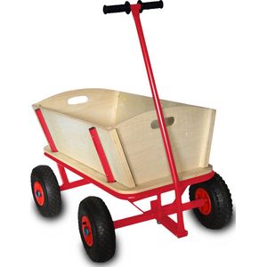 Rijoka houten Bolderkar - Luchtbanden Bolderwagen - 100kg Draagkracht - 100L Inhoud - 92x60x100cm
