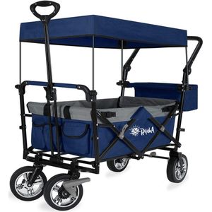 Rijoka Luxe Opvouwbare Bolderkar/Bolderwagen | Met Dakje en Draagtas | Jeans Blauw