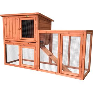 Rijoka Houten Konijnenhok - Dierenverblijf Outdoor - Verschuifbare Lade en Ren -141x49x86cm