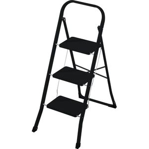 Rijoka - Keukentrap - Inklapbaar - 3 Treden - Zwart - Staal