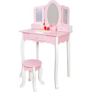 Kindermake-uptafel Konijnendesign FANTASK 2-in-1 Kinderkaptafel Met Spiegel - Konijnendesign, 2 Laden, Massief Houten Poten, Make-uptafel En Bureau In één Kaptafel Frozen