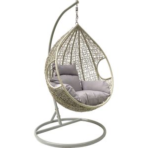 Rijoka - Hangstoel Eggy Twisted - Grijs Rattan - Grijs Kussen