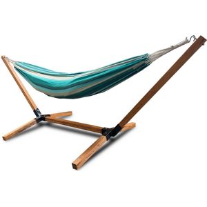 IDMarket - Hangmat XL met metalen standaard in houtlook en