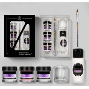 DW4Trading Acryl Nagels Starterspakket - Arcryl Poeder - 3 Kleuren Wit, Roze en Transparant