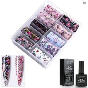DW4Trading Nagel Transfer Folie - Nail Art Set - Inclusief Lijm - Nagelstickers - 13-04