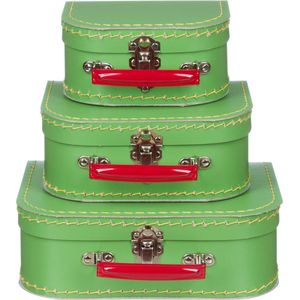 Kofferset - 3delig - 16-20-25 cm - Groen met rood handvat