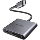 Sounix USB-C naar HDMI - 4K@60Hz HDMI - USB C Hub - USB 3.0 (5Gbps) - USB-C Opladen (tot 100W) - 3in1 Adapter - Aluminium
