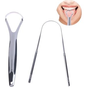 BukkitBow - Hygiënische Tongreiniger - Professionele Tongschraper Set - 2-Delige Kit - Zilver