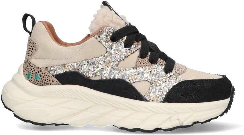 BunniesJR - Roxy Rush - Chunky Sneakers - Zwart/Beige - Suède met Glitters