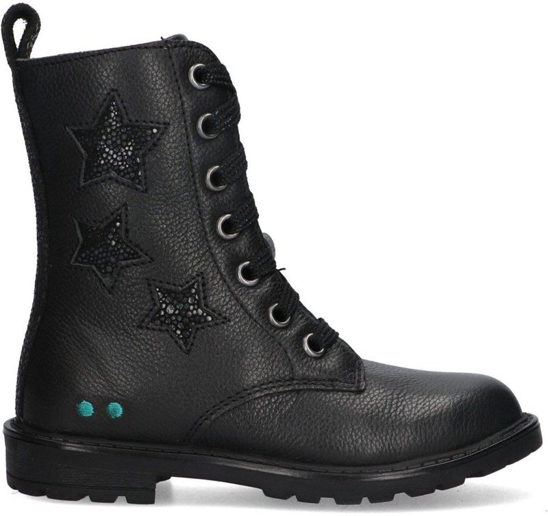 BunniesJR - Hailee Happy - Leren Veterboots - Zwart