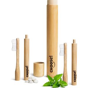 CHOOSE Bamboe Tandenborstel Set - 2x Bamboe Tandenborstel - Tandenborstelhouder