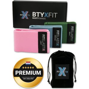 FITELASTIX® Premium Booty Band Set - Anti-Slip - Voor Elk Niveau - Sport Elastiek Banden - Booty Bands - Weerstandsbanden Set - Resistance Band - 3 Stuks - Licht/Medium/Zwaar - Roze/Blauw/Groen