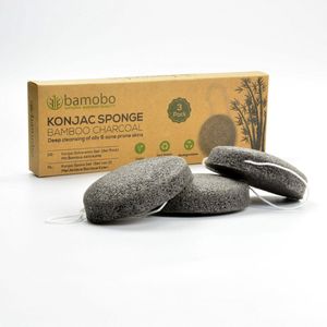 Bamboe Konjac Spons (set van 3) - Reinigt de Huid en helpt tegen Acne en Eczeem - Voor een zachte stralende huid - Bamboe Charcoal Spons - Konjac Spons - Kognac Spons - Charcoal Konjac Spons