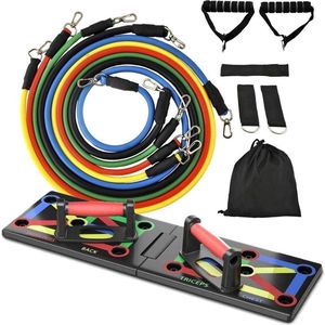 met Resistance Band Set - Workout en Push Up Board incl. E-Book - Fitness Elastiek en Oefeningen - Bars en Grips - Home Gym