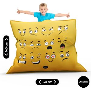 Mr. Relax Zitzak Loungekussen Dual Print Kinderen Kinderkamer 140 x 140 Emojis  Binnen- en Buitengebruik Vloeistofdicht Back To School Gaming