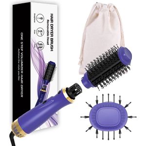 Blossombel 3 in 1 - Magic Brush Fohnborstel - Ovale Haardroger (6 cm diameter) - (1200W) Voluminiserende borstel- Tweedelig - Paars/Goud + gratis styling kammetje, haarband, 4 haarspelden  en opbergtasje - cadeau voor haar