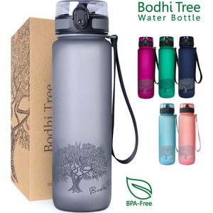 Bodhi Tree Drinkfles 1 Liter - Waterfles Volwassenen - BPA vrij - Sportfles - Bidon 1l - Sports Water Bottle - Grijs