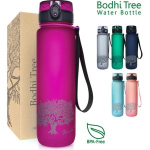 Bodhi Tree Drinkfles 1 Liter - Waterfles Sportfles BPA Vrij - Yoga Sport - Water Bottle 1liter - Fuchsia