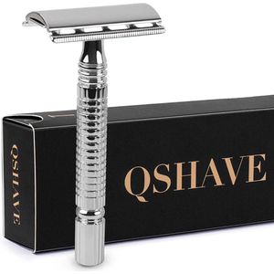 Safety razor QSHAVE + 5 titanium scheermesjes – dubbelzijdig scheermes voor mannen en vrouwen – klassiek scheermes