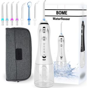 BOME Waterflosser met 7 Opzetstukjes - Monddouche - Voorkom Tandsteen - Draadloos - 5 Standen - Wit