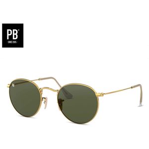 PB Sunglasses - Round Polarised. - Zonnebril heren - Zonnebril dames - Gepolariseerd - Ronde zonnebril stijl - Gouden metalen frame