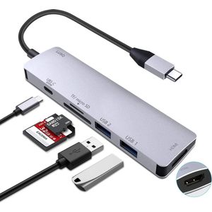 LUSQ® USB C Hub 7 in 1 - 3 x USB 3.0 - 4K HDMI - USB C Oplader - Micro SD / TF Kaartlezer - Space Grijs