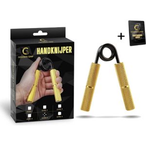 Gouden Grip Handknijper level 5 (112kg) + GRATIS Griptraining E-book - Handtrainer - Handgripper - Handknijper Fitness - Knijphalter - Onderarm trainer - Heavy Grip -  Buigveer - Hand Trainer