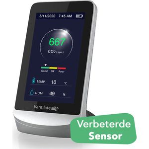 VANTILATE CO2 Meter Binnen - CO2 Meter Horeca Met Alarm - CO2 Melder NDIR Sensor - Luchtkwaliteitsmeters Monitor - Temperatuurmeter