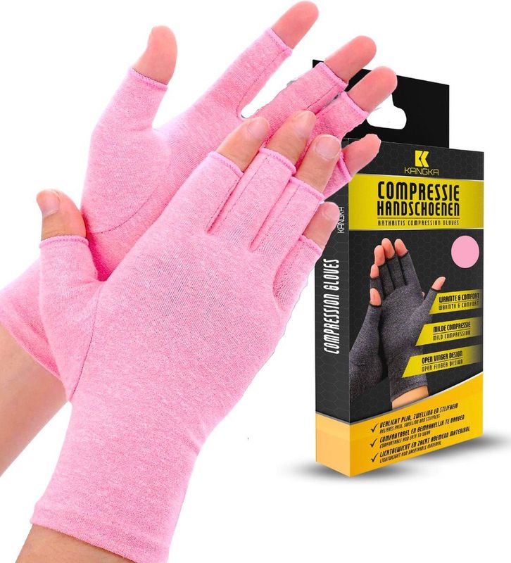 KANGKA - Reuma Compressie Handschoenen - Roze - Open Vingertoppen