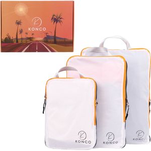 Konco Compressie Packing Cubes - Set van 3 - Wit, Reistas Organiseren, Ruimtebesparend, Kleding Inpakken, Reizen, Bagage Organizer
