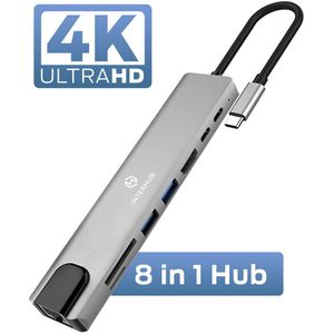 USB C Hub 8 in 1 - USB splitter - USB C dock - USB 3.0 - 4K UHD HDMI - Apple / Chromebook / HP / Asus / Lenovo - Ethernet - Interhub®