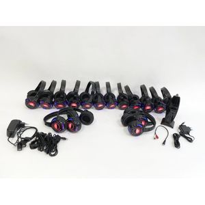 Silent Disco Starterspakket 16 - met 16 oplaadbare koptelefoons (SDH41), 1 zender en oplaadkabels