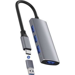 Rolio USB 3.0 Hub - 4x USB-A - USB Splitter - 4 poorten Inclusief USB C Converter - Geschikt voor Apple Macbook Pro / Air, Windows - Universeel