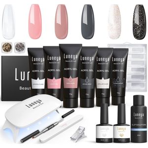 Luneya Luxe Polygel Kit - Polygel Nagels Starterspakket - Inclusief UV LED lamp - 6 Kleuren - Black Pink