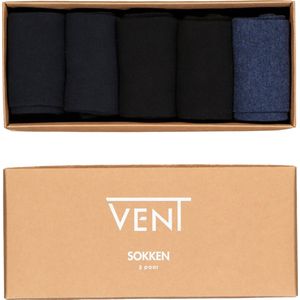 VENT herensokken katoen (5-pack) - zwart - navy en jeansblauw