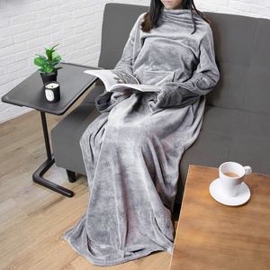 Geasy Fleece Deken met MOUWEN - Fleece Plaid met Handige buidelzak - 160 X 230 - Licht Grijs - Fleece plaid - Fleece Deken - Plaid - Plaid met mouwen - Hoodie deken - Plaid - Hoodie blanket - Fleecedeken