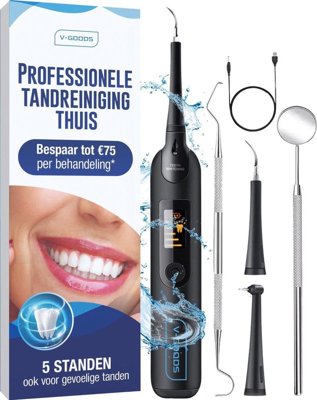V-Goods - Professionele Tandsteen Verwijderaar - 5 Standen - Inclusief 3 Opzetstukken