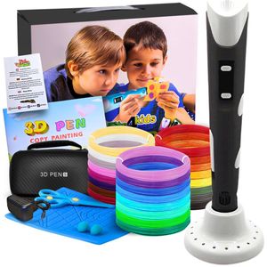 Fits4Kids® 3D Pen Starterspakket XXL - 140m Filament Vullingen - Inclusief E-Book - Opbergkoffer - Tekenmat - Tekenboek - Knutselen - Architect - Zwart