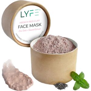 LYFE French Red Clay Face Mask for Sensitive skin Soothing and Detox. Vegan, 45 gr Powder