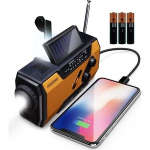 Trendosa Solar Noodradio - Survival Radio - Opwindbaar - Zaklamp - Geel