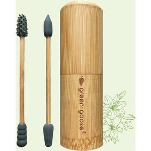 Herbruikbare wattenstaafjes – wattenstaafjes - reusable sillicon swabs – Duurzaam – 2x in bamboe doosje - Reizen