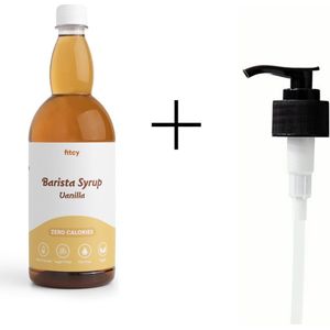 Fitcy | Koffiesiroop | Vanille | Barista Syrup | Zero | Vegan | Vetvrij | Suikervrij | Keto-vriendelijk | Koffie | Siroop | MET DOSEERPOMP | 1L