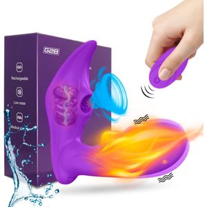 Clitoris Zuiger - Luchtdruk Vibrator met Afstandsbediening - Clitoris & G-spot Stimulator - Vibrators voor Vrouwen Realistisch & Koppels - 20 Standen - Verwarmd - Waterproof - Sex Toys Couples - Paars