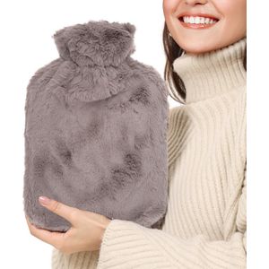 Kruik 2L – Warmwaterkruik met Hoes en Rits – Extra Zacht – 2 Liter – 6 uur lang warmte – Grijs - Sefya®
