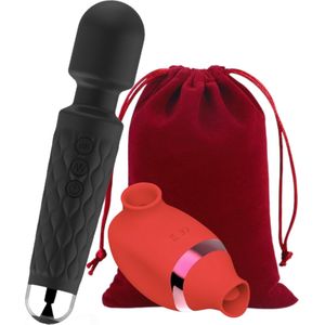 xoxoYvo 4-in-1 Multifunctionele Luchtdruk Vibrator en Massager - Clitoris en G-Spot Vibrator - Luchtdruk, Likkende Tong, Vibratie, Massage - Vibrators voor Vrouwen - Seksspeeltjes - Erotiek  - USB - Zwart Rood