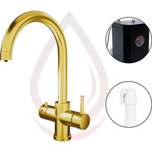 Quali Tap® | 4 in 1 | Kokend Water Kraan / Anti-Kalk Filter | Goud | C - uitloop | Keukenkraan + Boiler + Filter