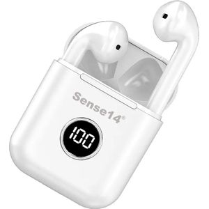 Sense14 TW200 Noise Cancelling Oordopjes Draadloos - Draadloze Oortjes Bluetooth - Zweetbestendig en 20 Uur Luistertijd - Wit