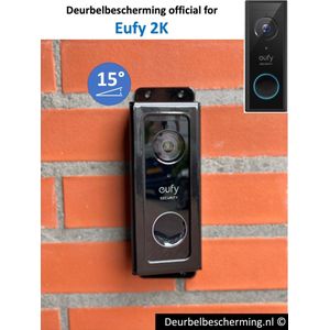 Deurbelbescherming Eufy 2K - 15° Montage - RVS Zwart (anti-diefstal cover - videodeurbel bescherming - videodeurbel beschermer - videodeurbel hoes - videodeurbel cover - beveiligingscamera beschermer)